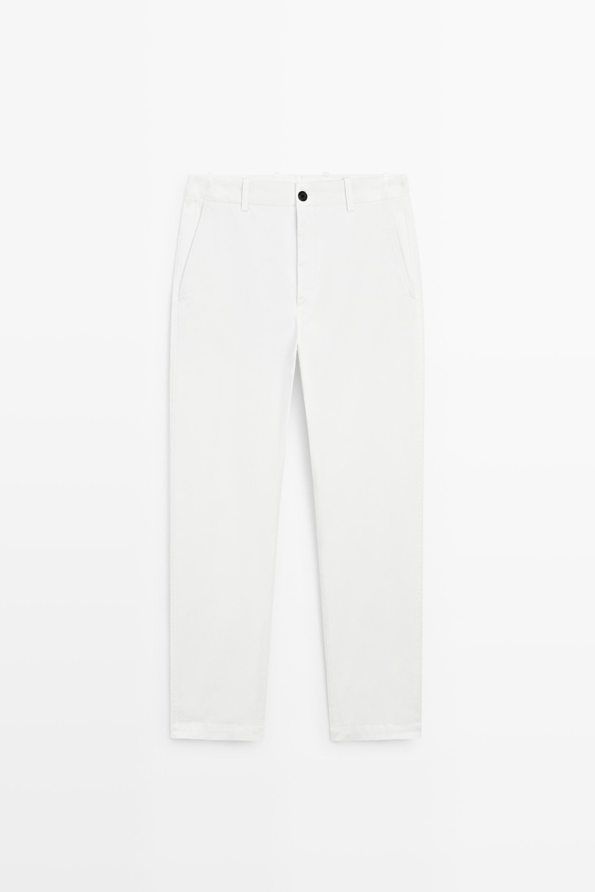 Straight-leg cotton blend pleated pants